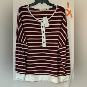 Notations Burgundy and Cream Striped Long Sleeve Top
